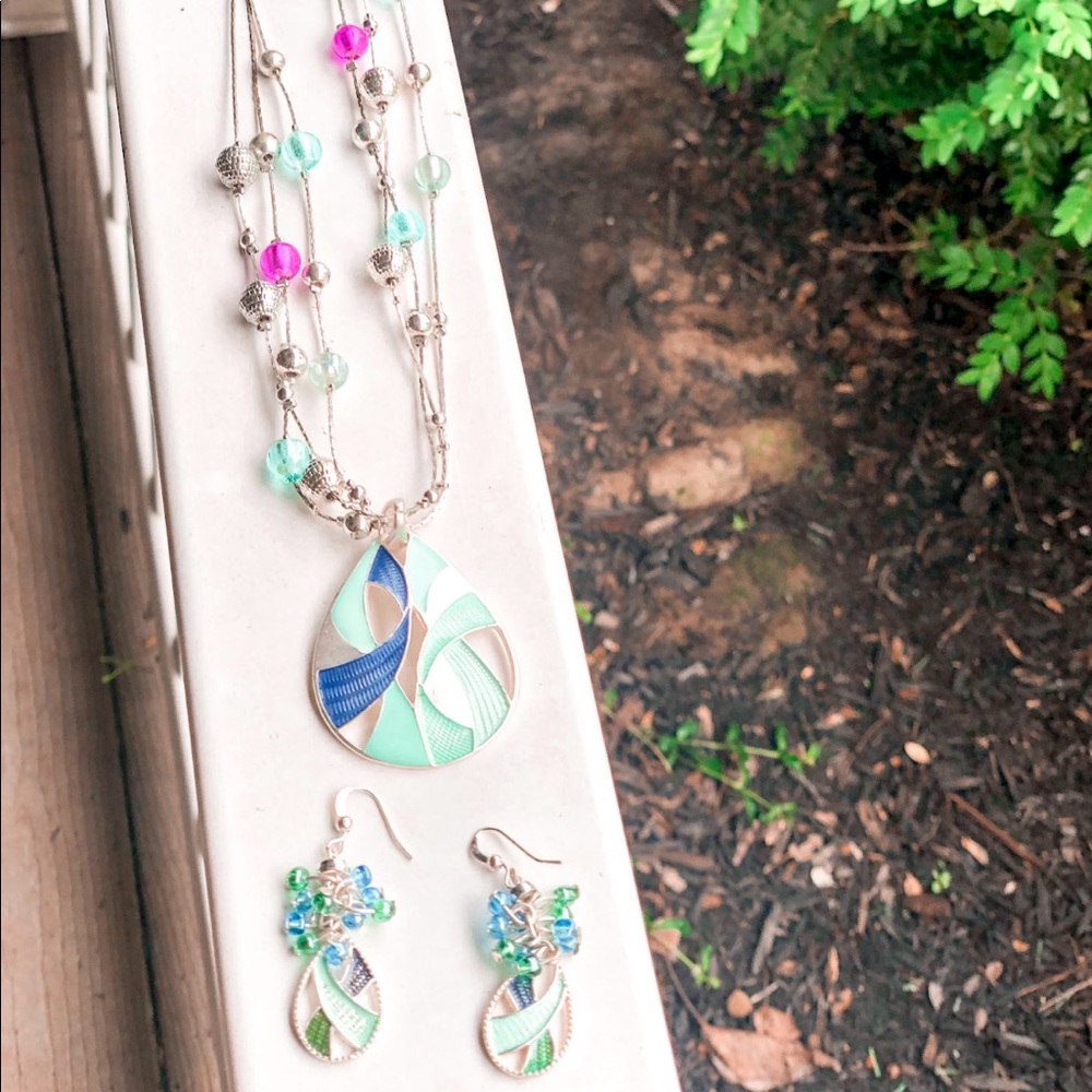 Aqua and Purple Necklace and Earrings set